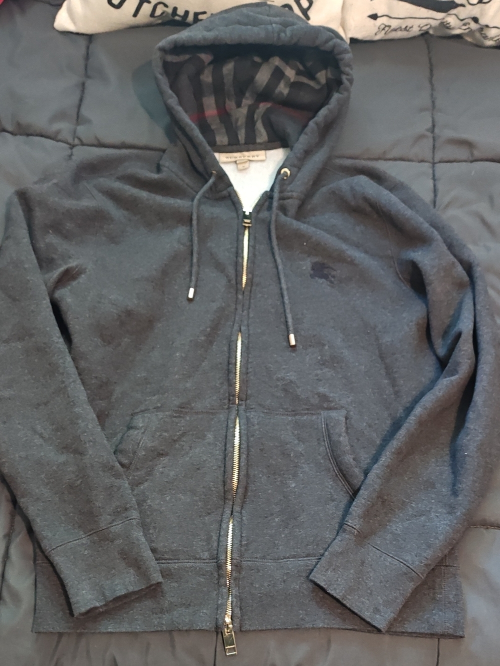 Authentic Burberry Nova Check Hoodie Gray Size M Zip Up Unisex